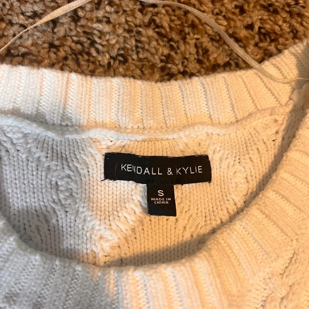 Kendall & Kylie Color Block Cable Knit Cropped Sweater Small White Black Yellow